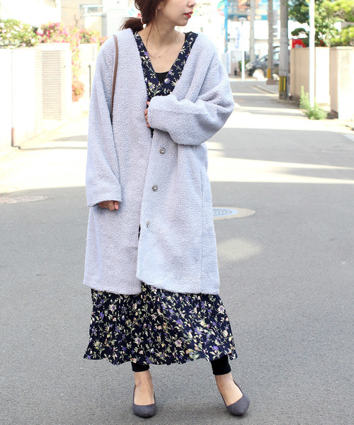 Bou Jeloud（ブージュルード）の「軽くてあったか◆ボアカラーレスコート（その他アウター・レディース・ライトグレー/モカ・38）」の14枚目の写真