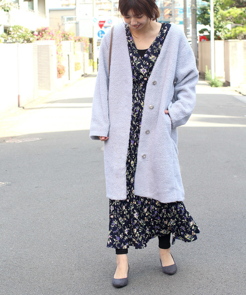 Bou Jeloud（ブージュルード）の「軽くてあったか◆ボアカラーレスコート（その他アウター・レディース・ライトグレー/モカ・38）」の13枚目の写真