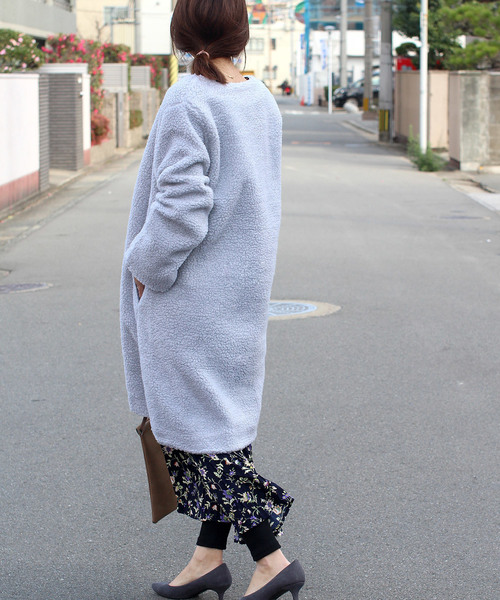 Bou Jeloud（ブージュルード）の「軽くてあったか◆ボアカラーレスコート（その他アウター・レディース・ライトグレー/モカ・38）」の11枚目の写真