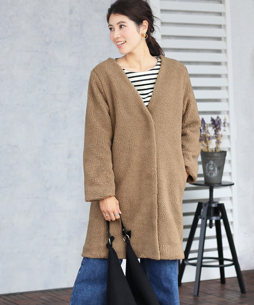 Bou Jeloud（ブージュルード）の「軽くてあったか◆ボアカラーレスコート（その他アウター・レディース・ライトグレー/モカ・38）」の16枚目の写真