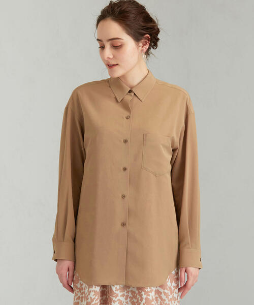 green label relaxing（グリーンレーベルリラクシング）の「FM シルキーデシン シャツ（シャツ/ブラウス・レディース・ダークグリーン/ベージュ/ネイビー・FREE）」の5枚目の写真