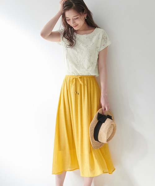 ROPE' PICNIC(ロペピクニック)の「【WEB限定】レースドッキングワンピース(ワンピース)」|イエロー