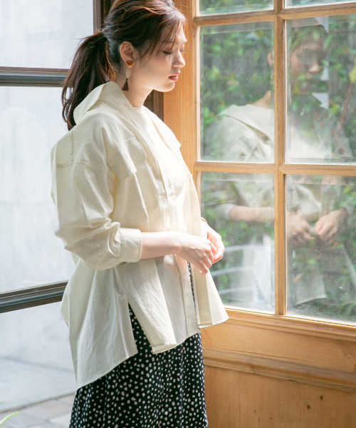 GLOBAL WORK(グローバルワーク)の「コットンリネンCPOシャツ/837592(シャツ/ブラウス・レディース・ベージュ/オフホワイト/カーキ・FREE)」の2枚目の写真