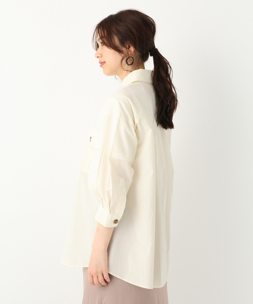 GLOBAL WORK(グローバルワーク)の「コットンリネンCPOシャツ/837592(シャツ/ブラウス・レディース・ベージュ/オフホワイト/カーキ・FREE)」の4枚目の写真