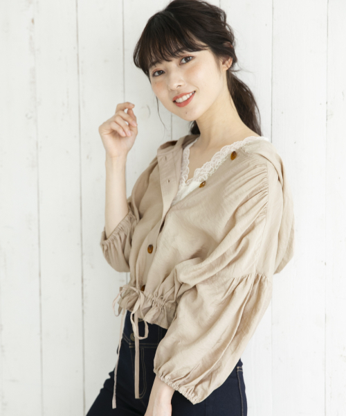 Heather（ヘザー）の「ボリュームフーディー/SS　841788（シャツ/ブラウス・レディース・アイボリー/パープル/ブラック/ベージュ・FREE）」の4枚目の写真