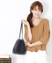 カシミヤファー巾着バッグ
