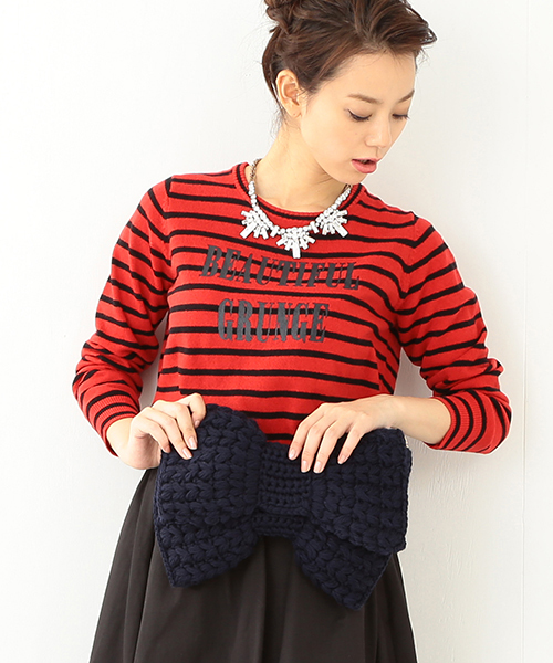 Ray BEAMS（レイビームス）の「bertini / ニットリボン 2WAY クラッチバッグ（クラッチバッグ・レディース・レッド/ネイビー・ONE SIZE）」の2枚目の写真