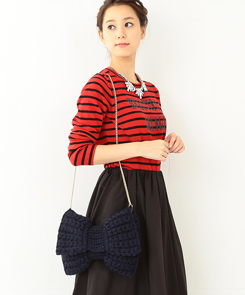 Ray BEAMS（レイビームス）の「bertini / ニットリボン 2WAY クラッチバッグ（クラッチバッグ・レディース・レッド/ネイビー・ONE SIZE）」の14枚目の写真
