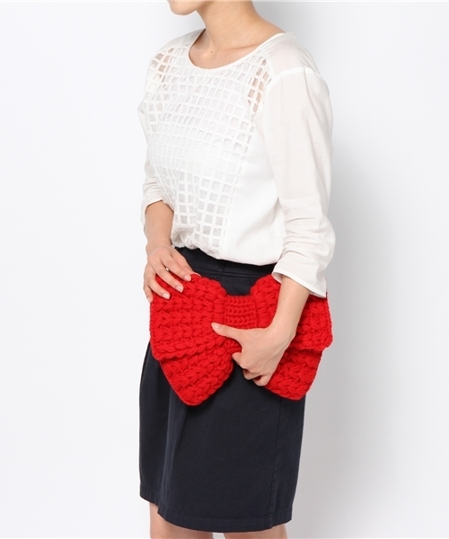 Ray BEAMS（レイビームス）の「bertini / ニットリボン 2WAY クラッチバッグ（クラッチバッグ・レディース・レッド/ネイビー・ONE SIZE）」の12枚目の写真
