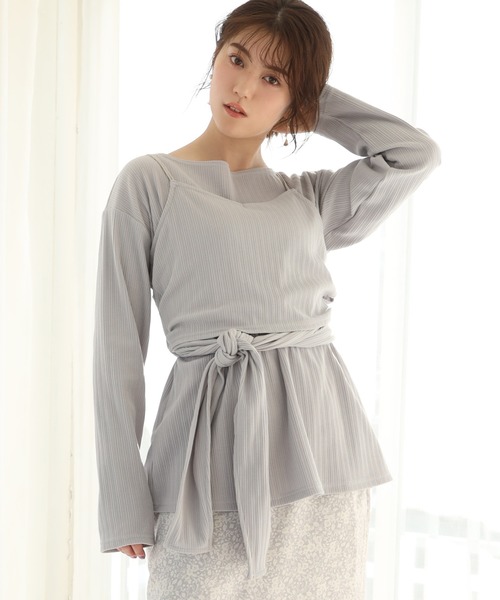 one after another NICE CLAUP（ワンアフターアナザーナイスクラップ）の「ビスチェ２枚セットリブトップス（アンサンブル・レディース・グレイッシュベージュ/サックスブルー/ベージュ/アイボリー・FREE）」の4枚目の写真