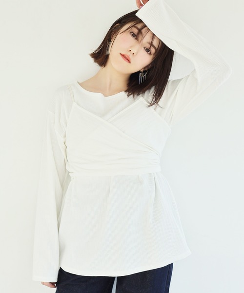 one after another NICE CLAUP（ワンアフターアナザーナイスクラップ）の「ビスチェ２枚セットリブトップス（アンサンブル・レディース・グレイッシュベージュ/サックスブルー/ベージュ/アイボリー・FREE）」の2枚目の写真