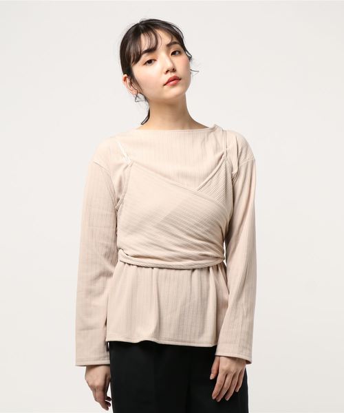 one after another NICE CLAUP（ワンアフターアナザーナイスクラップ）の「ビスチェ２枚セットリブトップス（アンサンブル・レディース・グレイッシュベージュ/サックスブルー/ベージュ/アイボリー・FREE）」の8枚目の写真