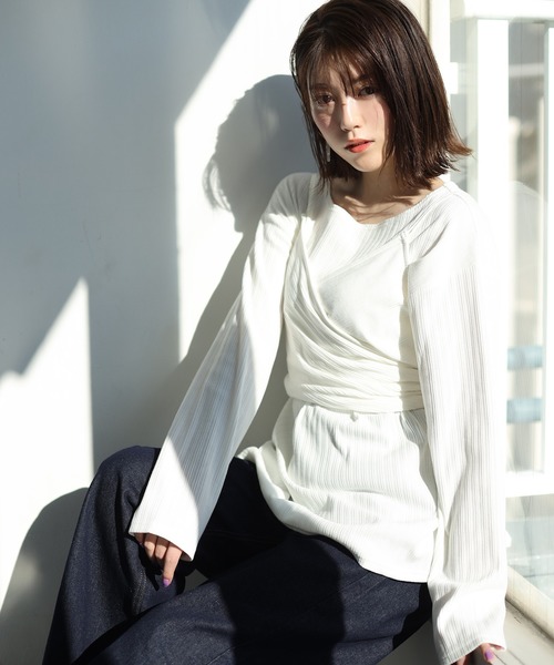 one after another NICE CLAUP（ワンアフターアナザーナイスクラップ）の「ビスチェ２枚セットリブトップス（アンサンブル・レディース・グレイッシュベージュ/サックスブルー/ベージュ/アイボリー・FREE）」の18枚目の写真