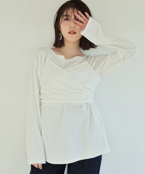 one after another NICE CLAUP（ワンアフターアナザーナイスクラップ）の「ビスチェ２枚セットリブトップス（アンサンブル・レディース・グレイッシュベージュ/サックスブルー/ベージュ/アイボリー・FREE）」の15枚目の写真