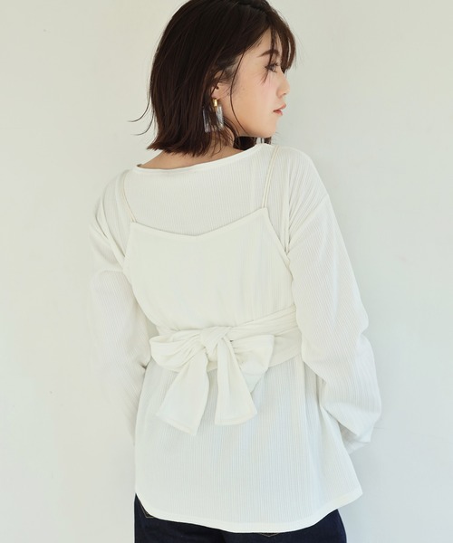 one after another NICE CLAUP（ワンアフターアナザーナイスクラップ）の「ビスチェ２枚セットリブトップス（アンサンブル・レディース・グレイッシュベージュ/サックスブルー/ベージュ/アイボリー・FREE）」の14枚目の写真