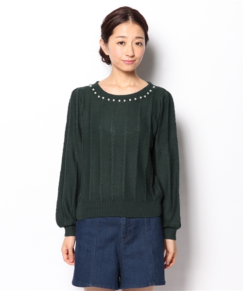 MAJESTIC LEGON（マジェスティックレゴン）の「パール付ケーブルプルオーバー（ニット/セーター・レディース・アイボリー/グレー/ネイビー/ラベンダー/グリーン/ボルドー・FREE）」の14枚目の写真