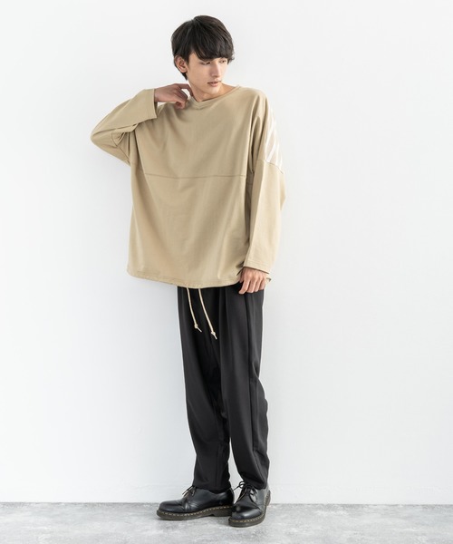 Rocky Monroe（ロッキーモンロー）の「ドロップショルダー ボーダー ストライプ 切替ビッグロンT（Tシャツ/カットソー・メンズ・ベージュ系その他/グリーン系その他/ホワイト系その他/ブラック系その他/ベージュ/ホワイト/ブラック/カーキ・FREE）」の19枚目の写真
