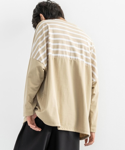 Rocky Monroe（ロッキーモンロー）の「ドロップショルダー ボーダー ストライプ 切替ビッグロンT（Tシャツ/カットソー・メンズ・ベージュ系その他/グリーン系その他/ホワイト系その他/ブラック系その他/ベージュ/ホワイト/ブラック/カーキ・FREE）」の20枚目の写真
