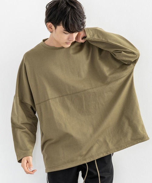 Rocky Monroe（ロッキーモンロー）の「ドロップショルダー ボーダー ストライプ 切替ビッグロンT（Tシャツ/カットソー・メンズ・ベージュ系その他/グリーン系その他/ホワイト系その他/ブラック系その他/ベージュ/ホワイト/ブラック/カーキ・FREE）」の21枚目の写真