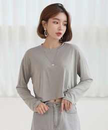 by muni:r（バイ ムニール）の「シンプル　クロップド　ロングTシャツ（Tシャツ/カットソー・レディース）」
