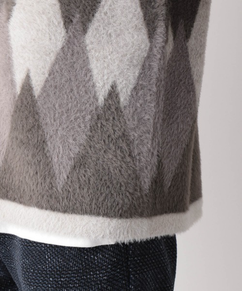 GLOBAL WORK（グローバルワーク）の「フェザーヤーンアーガイルカーディガン/921928（カーディガン/ボレロ・メンズ・ミント/ライトベージュ・MEDIUM/LARGE）」の13枚目の写真