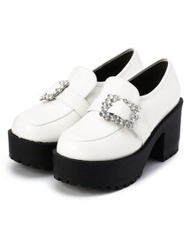 ビジューバックル付き厚底パンプス
