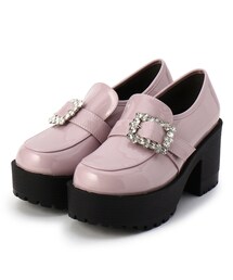 ビジューバックル付き厚底パンプス