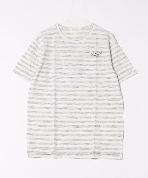 STYLEBLOCK(スタイルブロック)の「ポップコーン編み先染ボーダーTシャツ(Tシャツ/カットソー・メンズ・ネイビー/ピンク/グレー/サックスブルー・L/M/LL)」の1枚目の写真