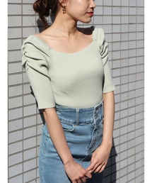 ROYAL PARTY | 【エコヴェロ】洗えるニットスクエアネック半袖トップス(ニット/セーター)