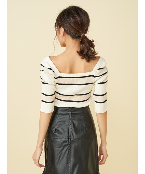 ROYAL PARTY（ロイヤルパーティー）の「【エコヴェロ】洗えるニットスクエアネック半袖トップス（ニット/セーター・レディース・グリーン/ネイビー/オフホワイト/ブルー/ピンク/ブラック/ブラック系その他/マルチ/ベージュ/ホワイト系その他2・FREE）」の12枚目の写真