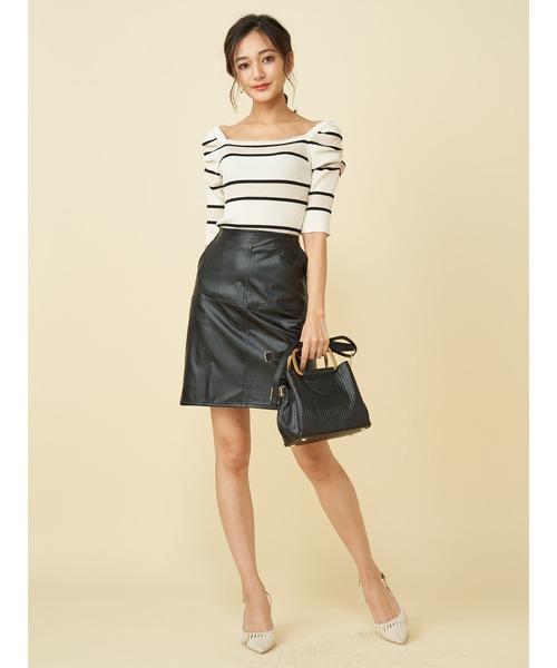 ROYAL PARTY（ロイヤルパーティー）の「【エコヴェロ】洗えるニットスクエアネック半袖トップス（ニット/セーター・レディース・グリーン/ネイビー/オフホワイト/ブルー/ピンク/ブラック/ブラック系その他/マルチ/ベージュ/ホワイト系その他2・FREE）」の15枚目の写真