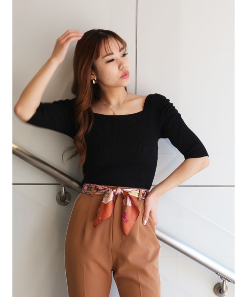 ROYAL PARTY（ロイヤルパーティー）の「【エコヴェロ】洗えるニットスクエアネック半袖トップス（ニット/セーター・レディース・グリーン/ネイビー/オフホワイト/ブルー/ピンク/ブラック/ブラック系その他/マルチ/ベージュ/ホワイト系その他2・FREE）」の22枚目の写真