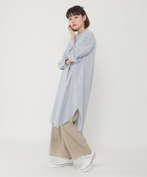 LBC(エルビーシー)の「フライフロントバンドカラーシャツワンピース(ワンピース・レディース・ブルー/ホワイト/ダークオリーブ・L/M)」の4枚目の写真