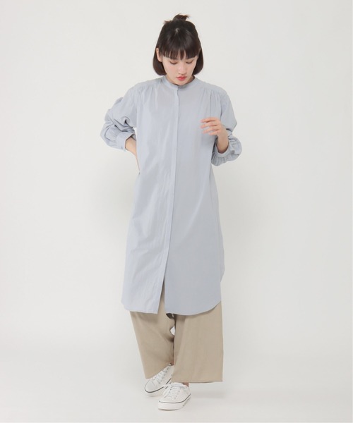 LBC(エルビーシー)の「フライフロントバンドカラーシャツワンピース(ワンピース・レディース・ブルー/ホワイト/ダークオリーブ・L/M)」の14枚目の写真