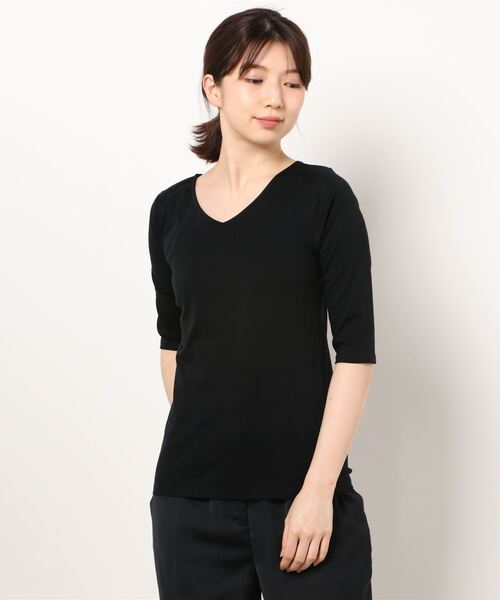 KOBE LETTUCE(コウベレタス)の「前後2WayシルケットシンプルカットソーTシャツ(Tシャツ/カットソー・レディース・ブラック/イエロー/グリーン系その他/ホワイト・S/M)」の6枚目の写真