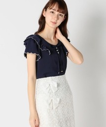 バイカラースカラップフリルブラウス