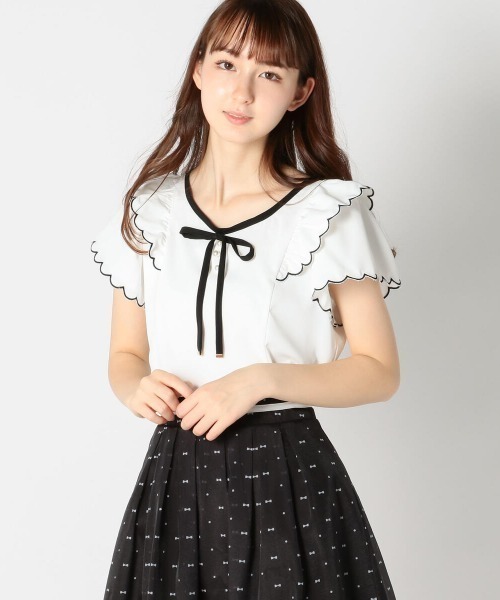 LODISPOTTO(ロディスポット)の「バイカラースカラップフリルブラウス(シャツ/ブラウス・レディース・ホワイト/ネイビー/ピンク・MEDIUM)」の2枚目の写真