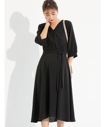 ウエストリボン付きカシュクールワンピース