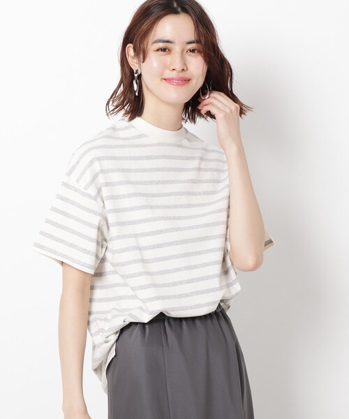 THE SHOP TK （ザ ショップ ティーケー ）の「◆【CYCLO】リサイクルコットン半袖プルオーバー（Tシャツ/カットソー・レディース・グレー系2/ブルー/オフホワイト/ネイビー系2・13/12）」の2枚目の写真