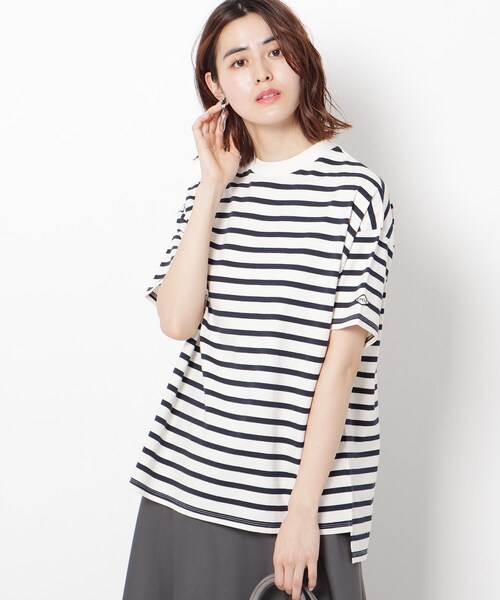 THE SHOP TK （ザ ショップ ティーケー ）の「◆【CYCLO】リサイクルコットン半袖プルオーバー（Tシャツ/カットソー・レディース・グレー系2/ブルー/オフホワイト/ネイビー系2・13/12）」の4枚目の写真