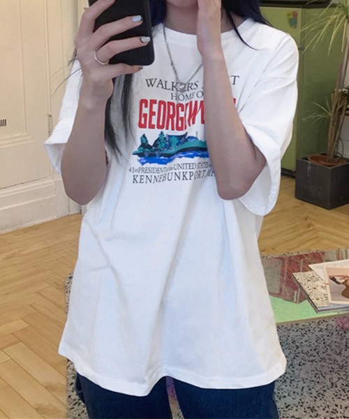 DAY CLOSET（デイ クローゼット）の「レディース 半袖ストリートロゴTシャツ（Tシャツ/カットソー・レディース・ネイビー/ライトグレー/ホワイト・ONE SIZE）」の5枚目の写真