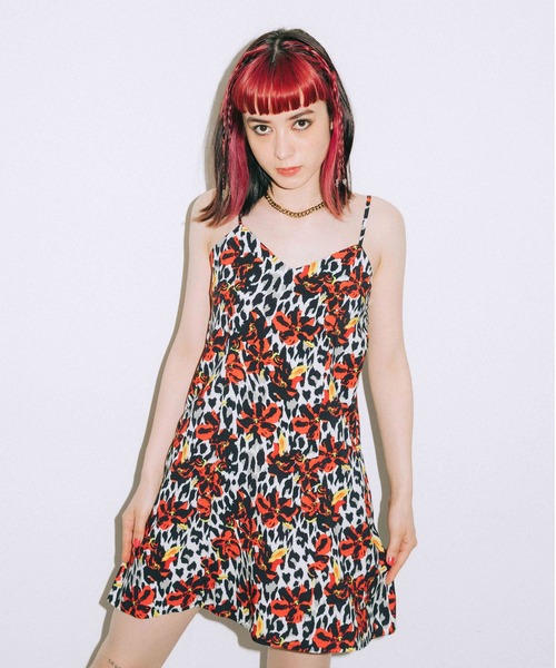 X-girl（エックスガール）の「FLORAL LEOPARD ALOHA CAMISOLE DRESS（ワンピース・レディース・ホワイト/ライトブルー/グレー・S/M）」の9枚目の写真