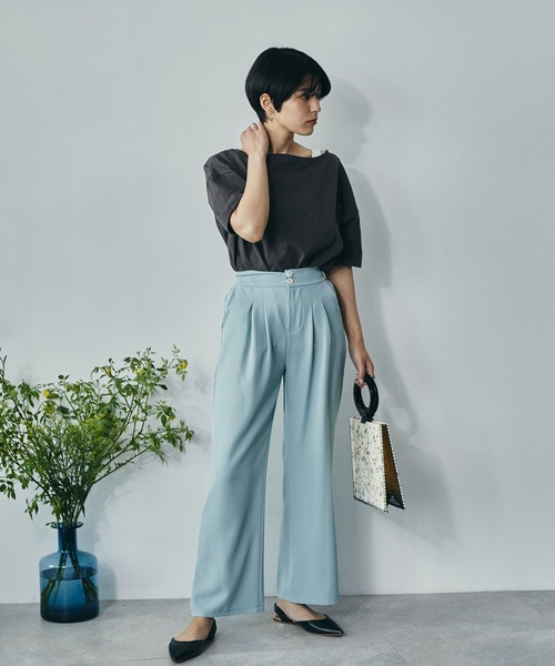 ECRIRE（エクリール）の「綿100％ 10oz天竺コットン ボートネックボックスT（Tシャツ/カットソー・レディース・オフホワイト/チャコールグレー/ピンク/ライトグリーン・フリー）」の12枚目の写真