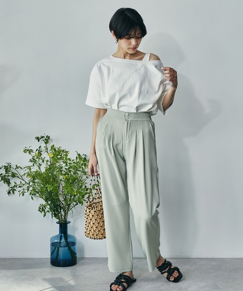 ECRIRE（エクリール）の「綿100％ 10oz天竺コットン ボートネックボックスT（Tシャツ/カットソー・レディース・オフホワイト/チャコールグレー/ピンク/ライトグリーン・フリー）」の14枚目の写真