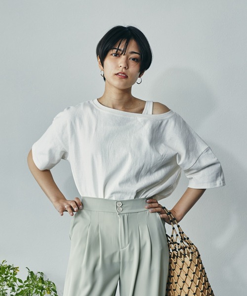 ECRIRE（エクリール）の「綿100％ 10oz天竺コットン ボートネックボックスT（Tシャツ/カットソー・レディース・オフホワイト/チャコールグレー/ピンク/ライトグリーン・フリー）」の13枚目の写真