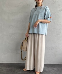 [UNIVERSAL OVERALL/ユニバーサルオーバーオール] 別注 配色ステッチ ワイドシルエットポケットTシャツ