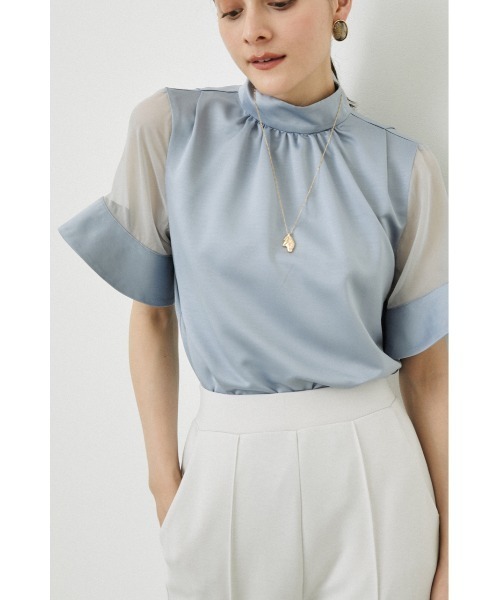 rienda(リエンダ)の「袖シースルーハイネックトップス(シャツ/ブラウス・レディース・ライトブルー/アイボリー・FREE)」の12枚目の写真