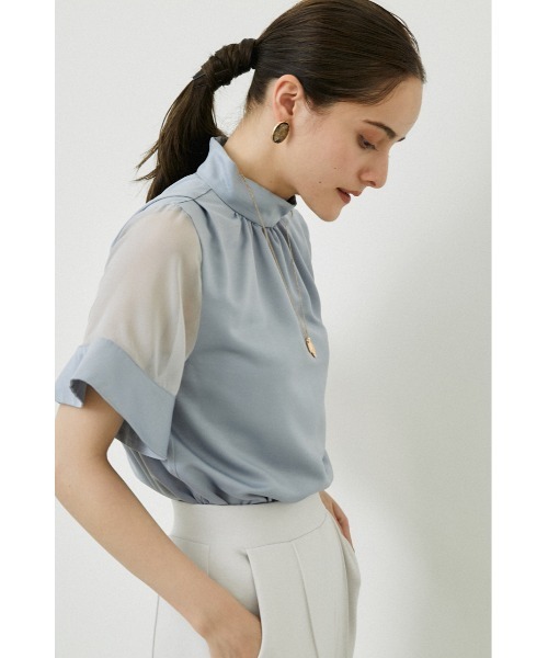 rienda(リエンダ)の「袖シースルーハイネックトップス(シャツ/ブラウス・レディース・ライトブルー/アイボリー・FREE)」の14枚目の写真