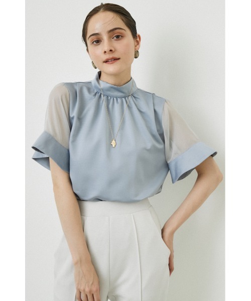 rienda(リエンダ)の「袖シースルーハイネックトップス(シャツ/ブラウス・レディース・ライトブルー/アイボリー・FREE)」の8枚目の写真