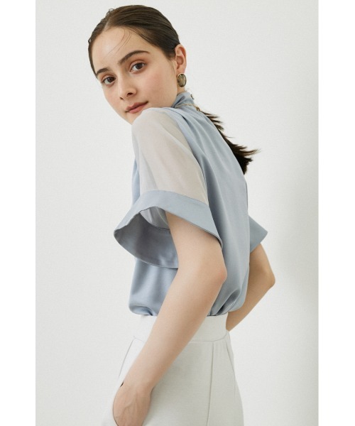 rienda(リエンダ)の「袖シースルーハイネックトップス(シャツ/ブラウス・レディース・ライトブルー/アイボリー・FREE)」の11枚目の写真